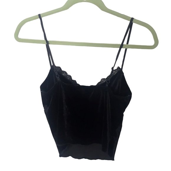 SHEIN Tops - Shein Womens Crop Top Black Spaghetti Strap Lace Trim Velvet V Neck Stretch S